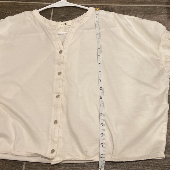 BEAMS Heart - White Button down V neck Short sleeve blouse shirt - Picture 14 of 15